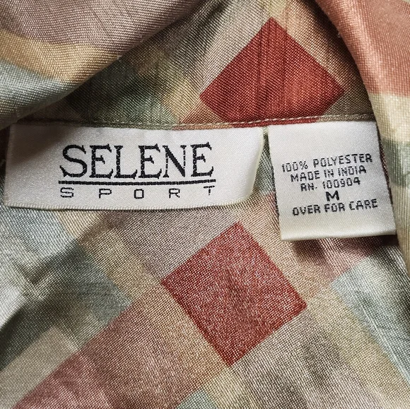 • Selene Sport Women's 3/4 Sleeve Plaid Button Up Blouse Medium Gold Multicolor - Picture 7 of 11